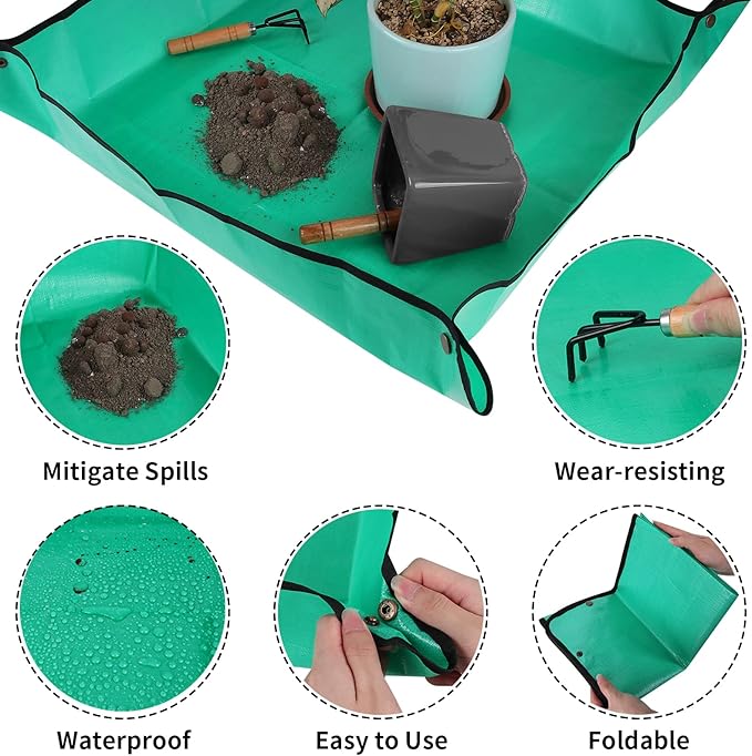 Azureblue 2 Pieces Pottng Mat Set, 26.8inch Plant Repotting Mat+30inch Potting Soil Mat for Indoor House Plants Repotting