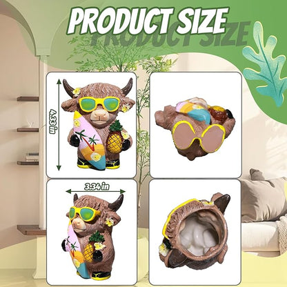 Cute Cow Planter Pots, Highland Cow Planter With Drain, 4.3 Inch Animal Planter, Resin Highland Cow Figurine, Storage Containers For Outdoor Indoor Backyard Balcony Planters Home Garden Decor Gifts