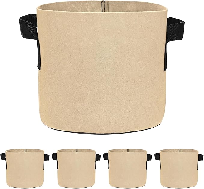 5-Pack Plant Grow Bags 2 Gallon Grow Bags 300G Thickened Fabric Pots with Durable Handles Plant Garden Grow Pots for Fruits/Vegetables/Flowers/Plants [Khaki]