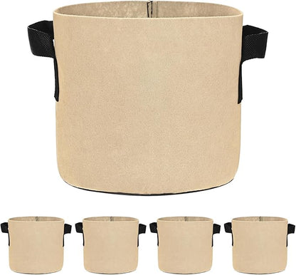 5-Pack Plant Grow Bags 2 Gallon Grow Bags 300G Thickened Fabric Pots with Durable Handles Plant Garden Grow Pots for Fruits/Vegetables/Flowers/Plants [Khaki]