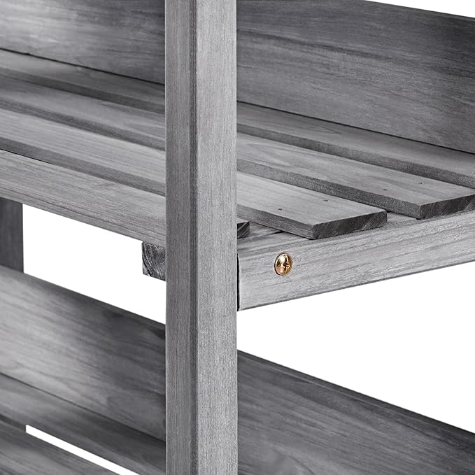 Topeakmart Fir Wood Potting Bench W/Storage Shelf W/Metal Tabletop W/Hook 3 Shelves Potting Table for Outdoor Garden Work Bench Gray