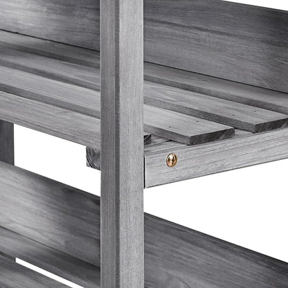 Topeakmart Fir Wood Potting Bench W/Storage Shelf W/Metal Tabletop W/Hook 3 Shelves Potting Table for Outdoor Garden Work Bench Gray