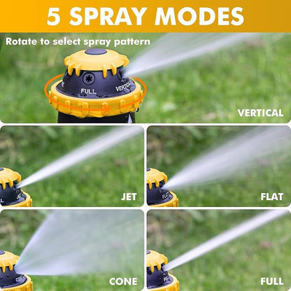 [2 Pack] RESTMO Gear Drive Sprinkler with Metal Spike Base, 5-Pattern Heavy Duty Gardening Watering System, Multi-Adjustable Lawn Sprinkle for Garden Plant, Flower Bed and Large Yard Area, Yellow