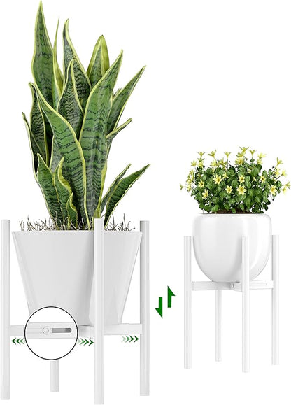 EKNITEY Adjustable Plant Pot Stand: Indoor Outdoor Modern Flower Holder Metal Plant Rack Organizer Planter Stand for Garden Patio Corner Bathroom Living Room Balcony Home Office (White)