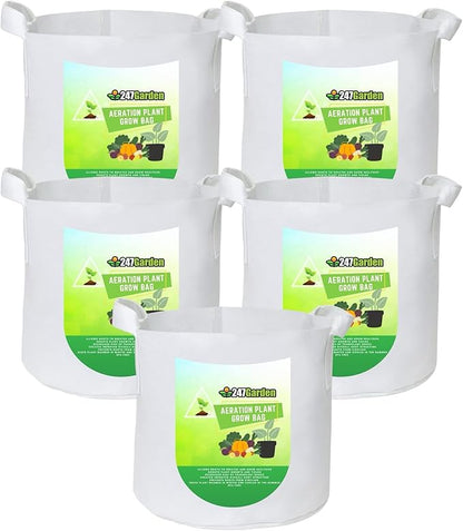 247Garden 5-Pack 2-Gallon Aeration Fabric Pot/Plant Grow Bag w/Handles (260 GSM, White, 7.5H x 8.5D)