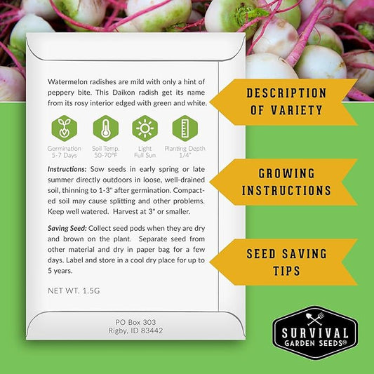 Rare Exotic Vegetable & Fruit Seeds for Planting – 6 Variety Heirloom Pack with Romanesco, Lemon Cucumber, Watermelon Radish & More by Survival Garden Seeds