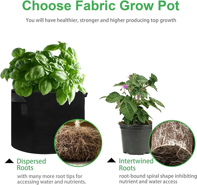 JJGoo 5 Pack Potato Grow Bags 5 Gallon with Flap, Heavy Duty Fabric with Handle, Non-Woven Planter Pot Plant Garden Bags to Grow Vegetables Tomato, Black