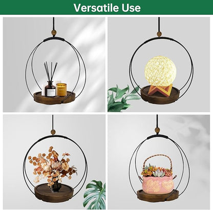 Hanging Planters for Indoor Plants,Plant Hanger with Sturdy Wood Base,Modern Boho Macrame Plant Hanger,Wall Ceiling Window Stands(Plants/Pots Not Included) (2 Pack-Circle)