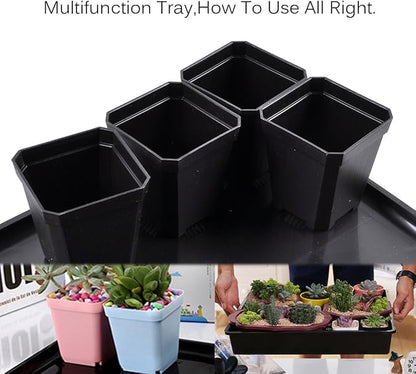 eZAKKA 37x30cm Seed Starter Tray Seed Seedling Starting Kit Plant Germination Kit Humidity Dome with 20 Pieces Square Seed Starter Pots (Black Pots)