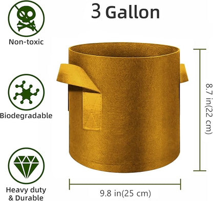 12 Pack 3 Gallon Plant Grow Bags, Thickened Nonwoven Fabric Pots with Handles, Vegetable Planter Bags Containers, Cloth Planters for Garden Vegetable/Flower/Plant/Fruits Outdoor (Brown)