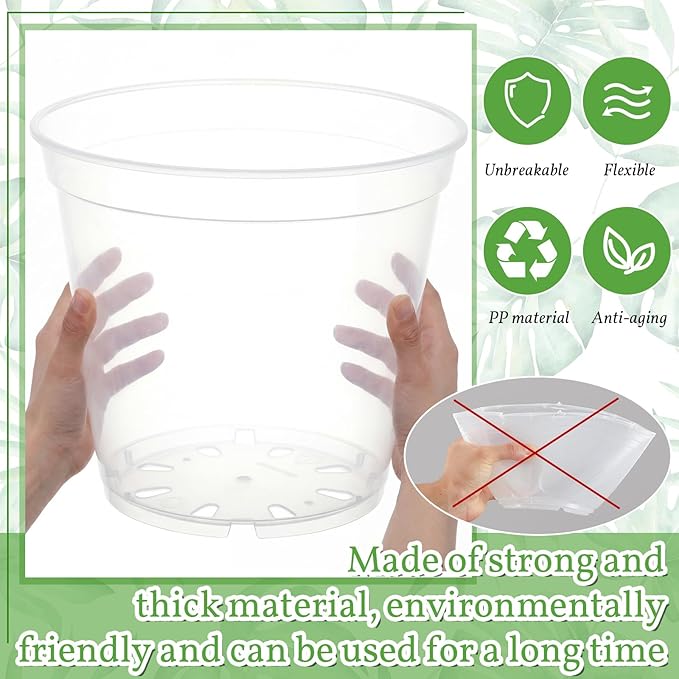 Vesici 6 Pcs 12 Inch Large Size Clear Nursery Pots Variety Pack Plant Pots with Drainage Holes Planters for Indoor Plants Flexible Transparent Plastic Plant Bottle Succulents