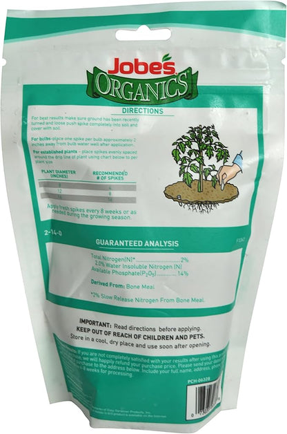 Jobe's Organics Bone Meal Fertilizer Spikes, Strong Root Development for Bulbs, Tomatoes, Roses, and Other Flowering Plants, 50 Count