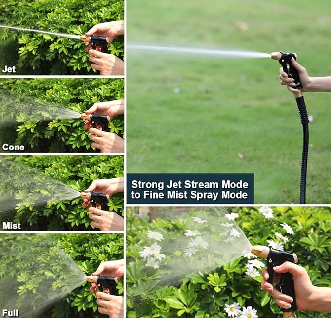 ESOW Garden Hose Nozzle, 100% Heavy Duty Metal Spray Gun with Full Brass Nozzle, High Pressure Watering Nozzle, Adjustable Spray Water Flow for Watering Plants, Showering Pet, Washing Car, Cleaning