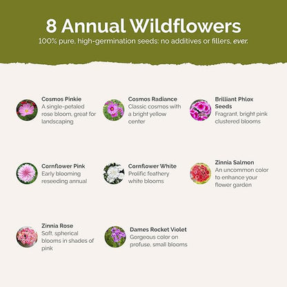 Eden Brothers Tickled Pink Flower Mixed Seeds for Planting, 1/4 lb, 120,000+ Seeds with Cosmos, Cornflower, Zinnia | Attracts Pollinators, Plant in Spring or Fall, Zones 3, 4, 5, 6, 7, 8, 9, 10