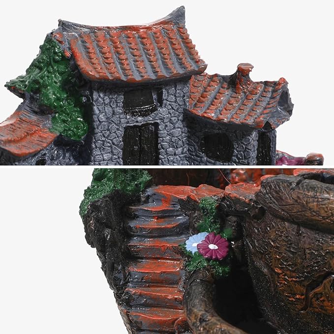 OUNONA Fairy Garden Planter Creative Flower Pot Holders with Hanging Garden Design Micro Landscape Succulent Plants for Indoor and Outdoor Plant Decor 3-Pot Planter with Sweet House for Desk Balcony