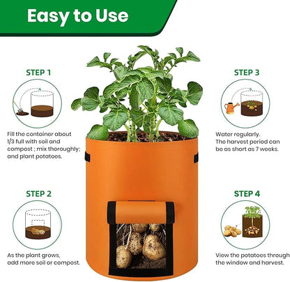 6 Pack Potato Grow Bags, 10 Gallon Planting Bags Large Fabric Pots with Flap Window Vegetable Planter Garden Pot Tall Potato Growing Containers with Handles for Vegetables, Fruits, Green + Orange