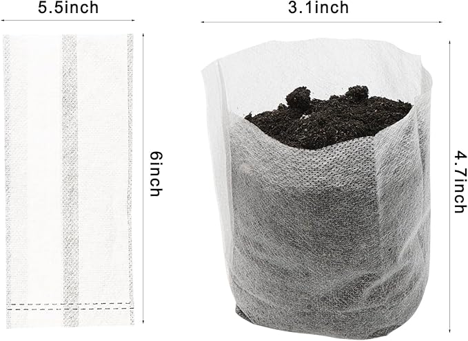 Sucrain 100Pcs 5.5*6 Inch Plant Nursery Bags, Non-woven Seedling Bag Degradable Fabric Nursery Planting Bag for Fruit Vegetable Sapling Garden Flower Seed Culturing&Transplant Supply (100, 5.5*6inch)