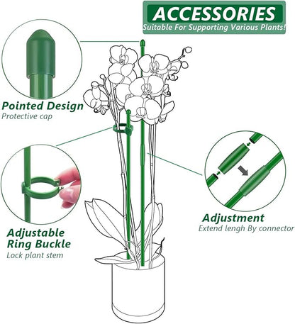 Plant Stakes 15inch 10Pcs Plant Support Stakes Orchid Stakes Extended to 2ft 3ft 4ft, Toylin Garden Stake with Clips for Indoor Outdoor Plants, Monstera,Orchids,Tomatoes
