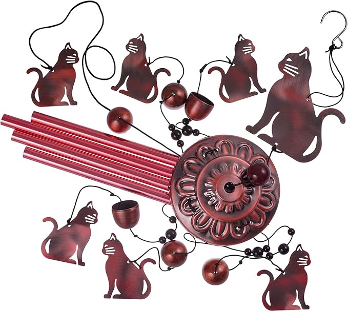 Garden Cat Wind Chimes Outdoor Indoor Decor - with 4 Tubes 6 Bells 7 Cats Wind Chime, Mobile Romantic Cat Wind Catcher, Cats Windchimes for Home, Mom Gifts, Balcony, Tree, Festival, Garden Decoration