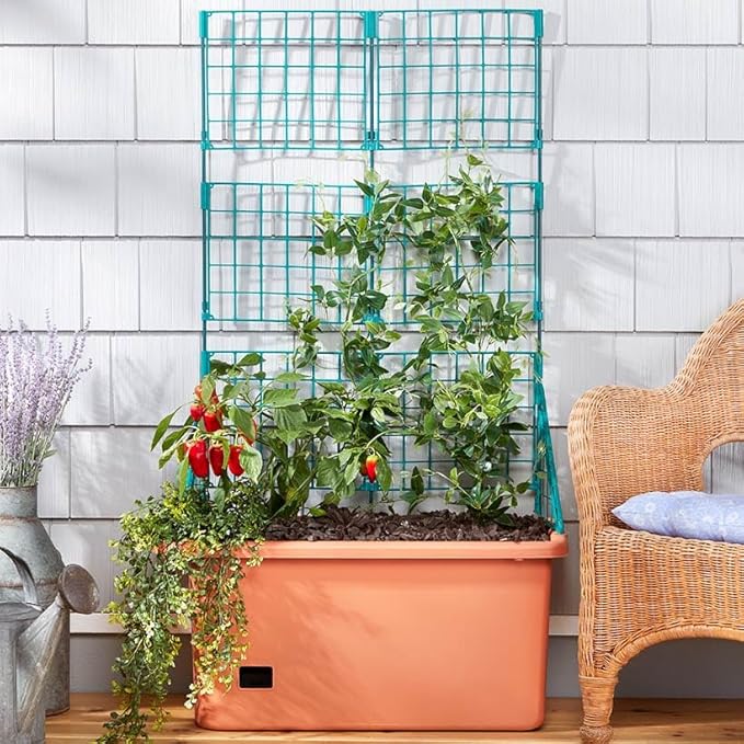 The Lakeside Collection Vegetable Planter with Wheels and Trellis - 58 Inch Self Watering