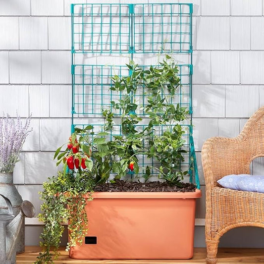 The Lakeside Collection Vegetable Planter with Wheels and Trellis - 58 Inch Self Watering