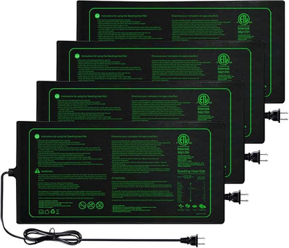 Upgrade Version 4PK Seedling Heat Mat with ETL Listed,Warm Hydroponic Heating Pad for Seed Starting,Indoor Gardening,Brewing and Greenhouses,Durable Waterproof Black Plant Heat Mat