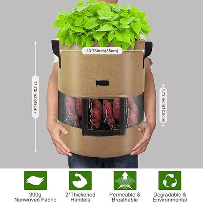 Visible Potato Grow Bags 10 Gallon with Flap 3-Pack,Potatoes Growing Containers with Handles&Visible Space, Heavy Duty Thickened Aeration Nonwoven Fabric Pots,alse for Tomato Strawberry