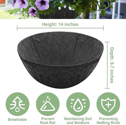 Riare 4 Pack 14 Inch Round Fabric Planter Basket Liner- Hanging Basket Liners Replacement Coco Fiber Liner Alternative for Hanging Basket Flowers (Prevent Birds from Nesting)