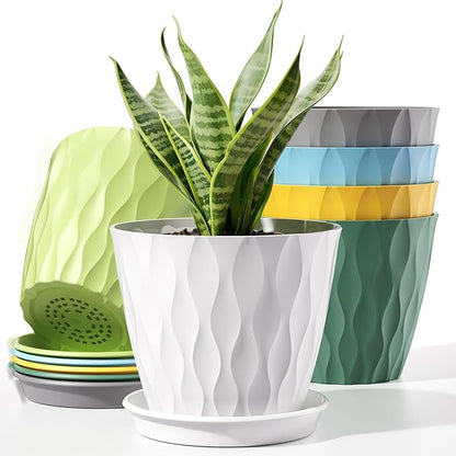 4 Inch Plant Pots with Drainage Holes, 6 Set Plastic Indoor Flower Pots, Succulent Pots for Orchids, Violets, Succulents, Herbs, and Other Small Plant, 6 Colors
