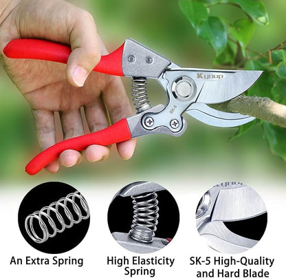 Kynup Pruning Shears, Gardening Scissors, Pruners for Gardening, Heavy Duty Garden Tools, Garden Grass Clippers Hand Hedge Shears, (Red)