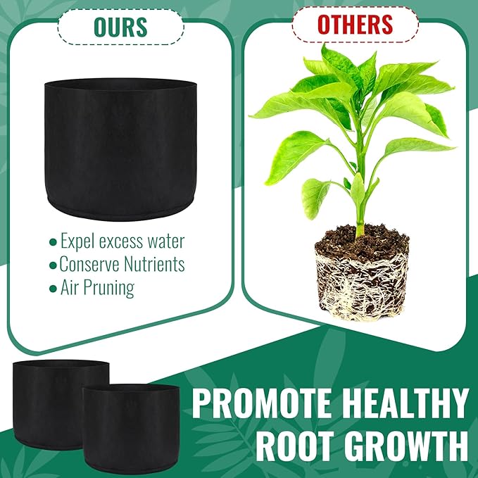 Abbylike 18 Pcs 3/5/7/10 Gallon Plant Grow Bags Heavy Duty Nonwoven Fabric Garden Plant Container Thickened Black Aeration Planter Pots for Outdoor Planting Flower Herb Potato Vegetable Fruits Plants