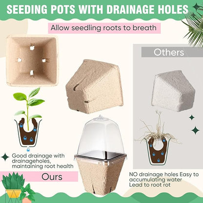 Baderke 120 Pcs Biodegradable Nursery Pots with 30 Humidity Dome and 30 Labels, 2.36" Plant Nursery Seed Starter Planter Biodegradable Peat Pots for Planting Seedlings, Vegetables (Square)