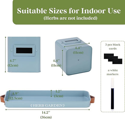 PERFNIQUE Indoor Herb Garden, Herb Garden Planter Set with Tray, Farmhouse Indoor Plant Pots, Windowsill Herb Garden with Drainage(Planter only) for Indoor/Outdoor, Window Pots(Sky Blue)