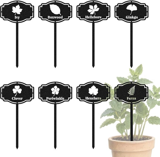 CUTHOLLOW 8PCS Metal Plant Markers Stakes Leafy Plants for Outdoor Indoor, 3.5"x7" Waterproof Cute Garden Plant Labels Signs Tags for Farmhouse Greenhouse Decor - Funny Gardening Gifts
