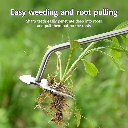 Weed Puller Tool，2024 New Garden Weeder Tool Stainless Steel Hand Weeder Tool,4 Teethes Dual Purpose Weed Remover Tool Weeding Tools for Gardening (Rubber Handle)
