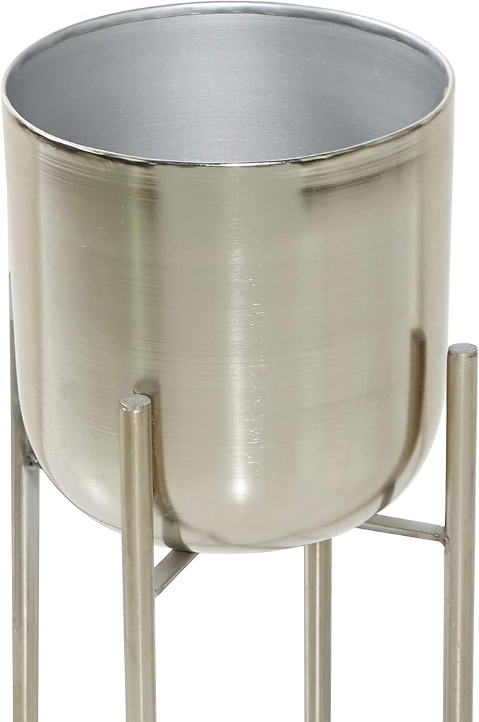 Deco 79 Metal Indoor Outdoor Planter Deep Recessed Dome Large Planter Pot with Removable Stand, Set of 2 Planters 19", 22"H, Silver