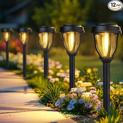 DERAYSION 12 Pack Solar Lights Outdoor, Solar Pathway Lights Auto On/Off Waterproof Garden Landscape Lighting for Path, Yard, Walkway, Driveway Decor