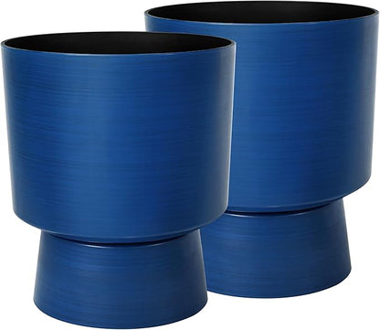 16.8" 2-Pack Urn Planters for Outdoor Indoor Plants, Modern 2-in-1 Large Flower Pots with Detachable Base, Drainage Holes, Weather-Resistant for Garden Patio Home Office Decor, Brushed Blue