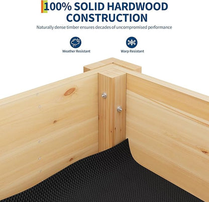 GarveeHome Elevated Garden Bed with Legs & Hooks, 47x30x22 Inch (4x2.5x1.8 ft) Raised Wood Planter Box for Vegetables/Herbs, Outdoor Patio & Backyard with Non-Woven Liner,Natural Wood