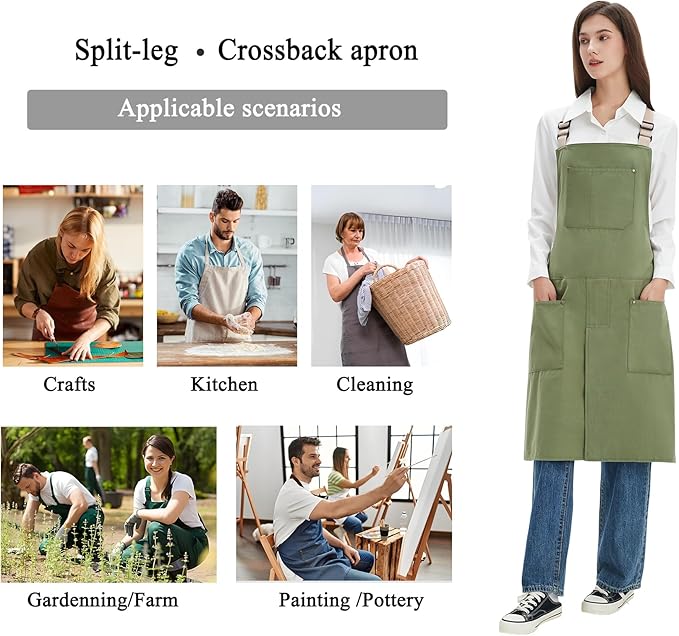 Pottery Apron Split Leg Waterproof Unisex Crossback Apron with Large Pockets