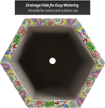 Red Lantern 12" Hexagonal Flower Pot - Satsuma Peacock
