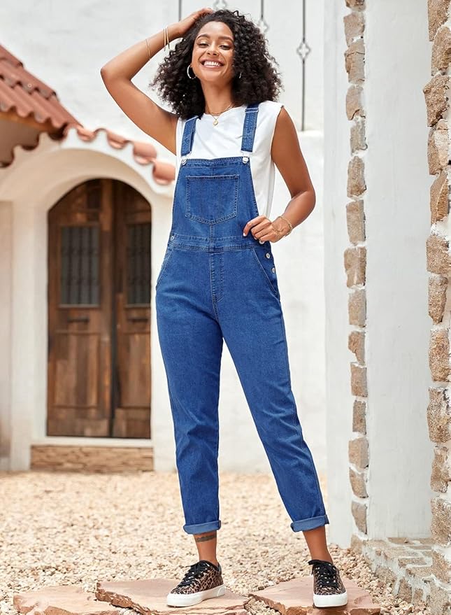Vetinee Womens Classic Adjustable Straps Pockets Denim Bib Overalls Jeans Pants