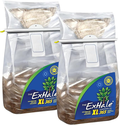Exhale Homegrown CO2 XL 365 - Self-Activated CO2 Bags for Indoor Grow Rooms & Grow Tents - Foliage Mushroom Bags (2 Pack)