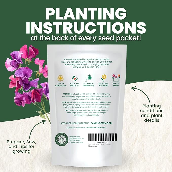 Sweet Pea Royal Family Mix – 1000 Seeds for Planting – 2026 Season – 4 Ounces