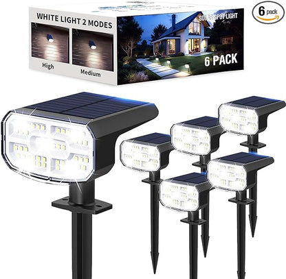 Solar Lights Outdoor Waterproof IP65, Super Bright LED, 6500K 2 Lighting Modes, Solar Powered Yard Garden Solar Spot Lights for Outside Landscape Auto On/Off -6 Pack