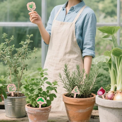 15pcs Plant Label Signs, 15 Style Waterproof Wood Herb Names Tags with Vivid Matching Patterns for Outdoor Garden Potted Plant Planting Enthusiasts Gifts