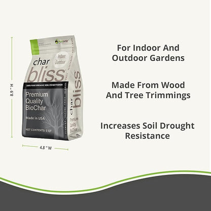 Char Bliss (8 Qts) - Organic Biochar for Plants - OMRI-Listed Biochar Soil Amendment Organic - Bio Char for Plants - Horticultural Charcoal for Plants, Potting Soil, Garden Soil, & Potting Mixes