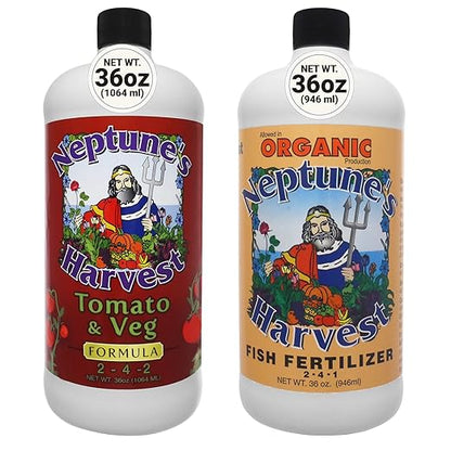 Neptune's Harvest Organic Plant Fertilizer | Liquid Fertilizer for Lawn, Garden & Houseplant | Rich in Essential Nutrients | Hydrolyzed Fish 2-4-1 (Quart) + Tomato & Veg Plant Food 2-4-2 (Quart)