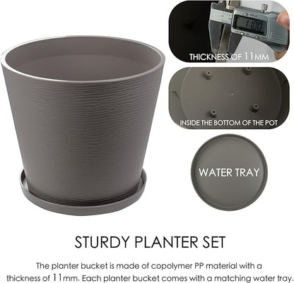 Kozyard 2Packs Round Planter Indoor Outdoor Plant Pots with Tray Collecting Water for Porch, Patio, Backyard Planters Modern Décor for Tall Plants Flowers GrayishBrown