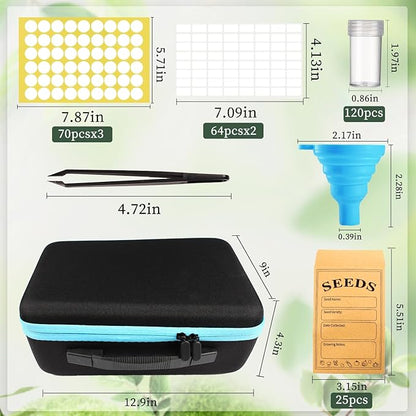 120 Slots Seed Storage Organizer with 25 Envelopes Portable Sturdy Seeds Container Box Airtight Garden Seed Saver Saving Kit (medium-120 Slots)